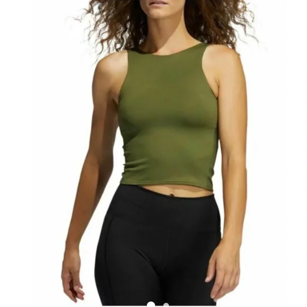 NWT Adidas Women's Crop Tank Medium Support Sports Bra Green Size Small - Picture 1 of 11